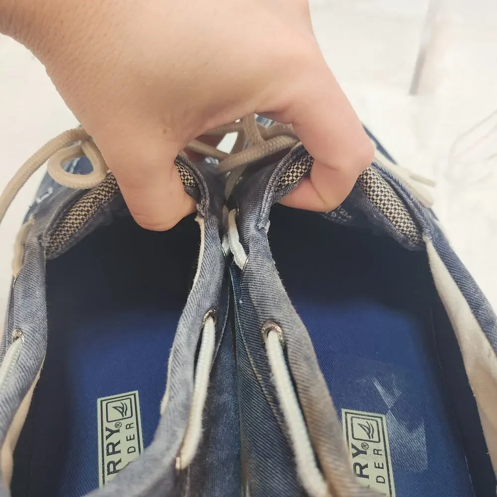 Sperry Top Sider Mens 12 Blue Canvas Boat Shoes Faded Low Tops Fabric Preppy